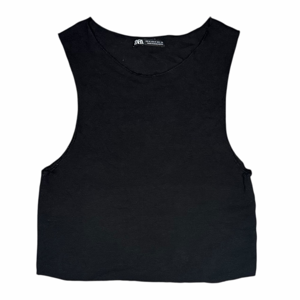 Zara Black Ribbed Cropped Tank